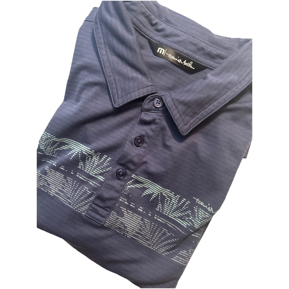 Travis Mathew Performance‎ Striped Blue Athletic Golf Polo Shirt Men's Large